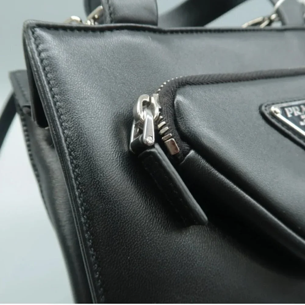 Authentic Prada Black Triangle Leather Satchel Bag